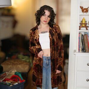 Long Sleeve Vintage Button Down Cardigan Patchwork Velvet Medium Sized Kim & Co